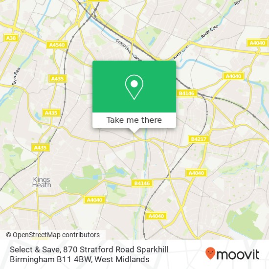 Select & Save, 870 Stratford Road Sparkhill Birmingham B11 4BW map