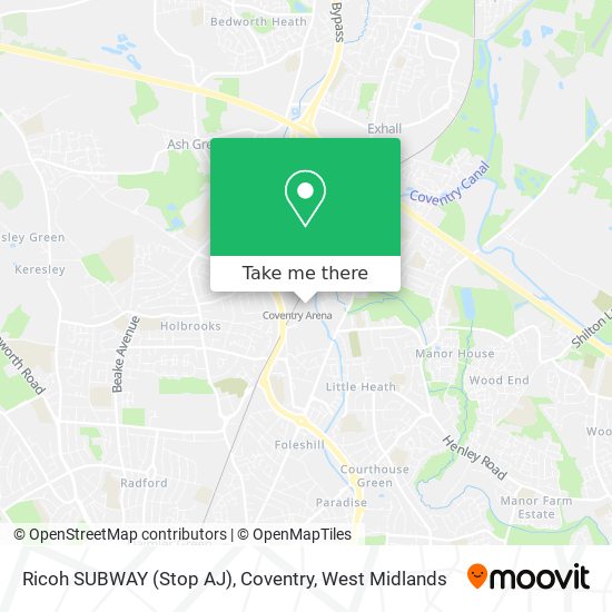 Ricoh SUBWAY (Stop AJ), Coventry map