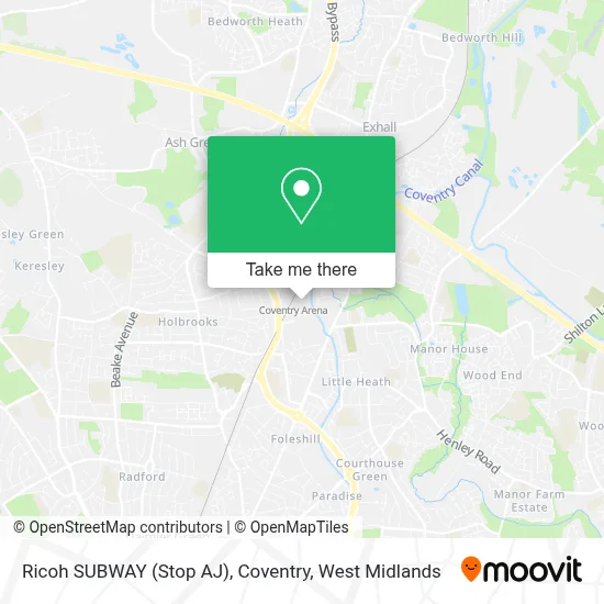 Ricoh SUBWAY (Stop AJ), Coventry map