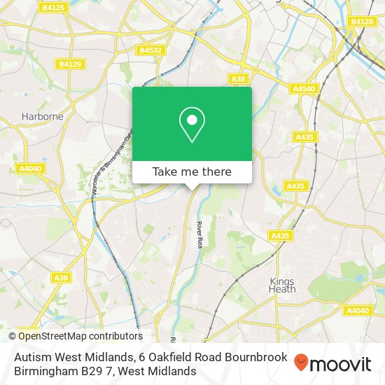Autism West Midlands, 6 Oakfield Road Bournbrook Birmingham B29 7 map