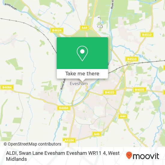 ALDI, Swan Lane Evesham Evesham WR11 4 map