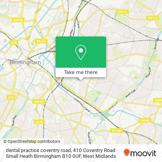 dental practice coventry road, 410 Coventry Road Small Heath Birmingham B10 0UF map