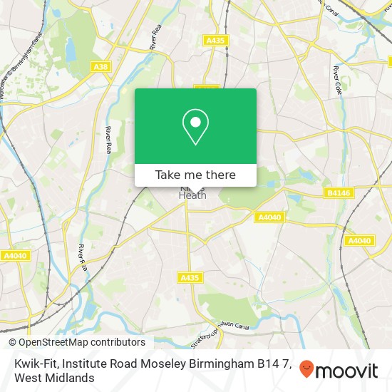 Kwik-Fit, Institute Road Moseley Birmingham B14 7 map