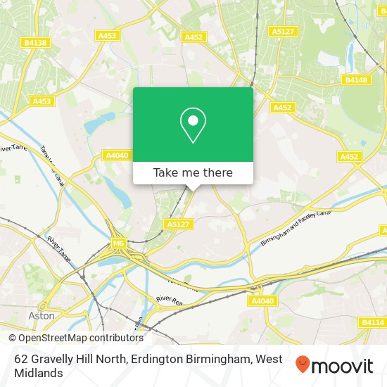 62 Gravelly Hill North, Erdington Birmingham map