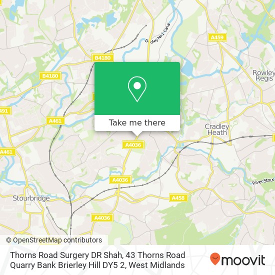 Thorns Road Surgery DR Shah, 43 Thorns Road Quarry Bank Brierley Hill DY5 2 map