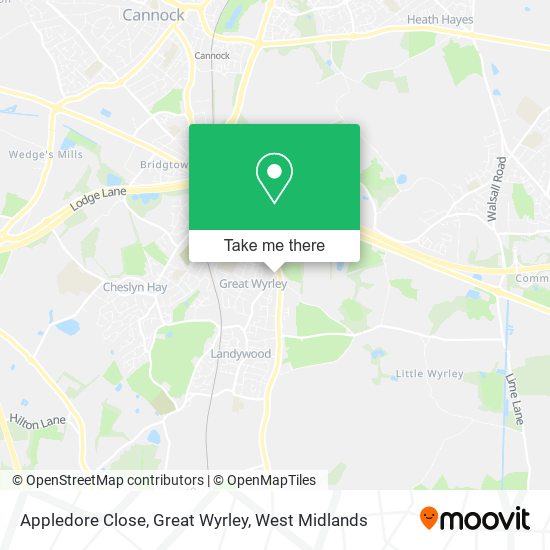 Appledore Close, Great Wyrley map