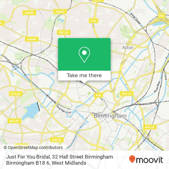 Just For You Bridal, 32 Hall Street Birmingham Birmingham B18 6 map