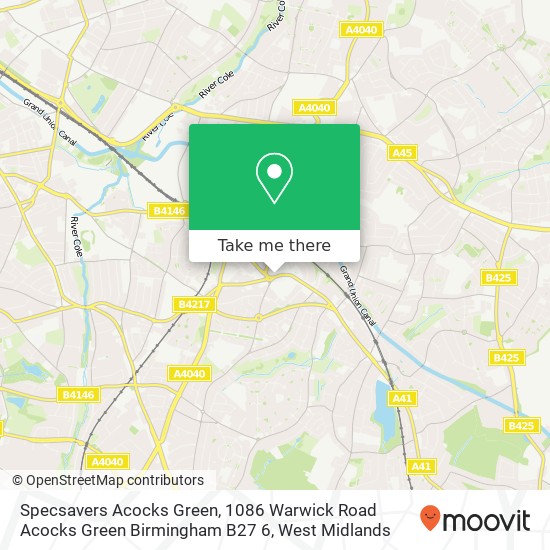 Specsavers Acocks Green, 1086 Warwick Road Acocks Green Birmingham B27 6 map