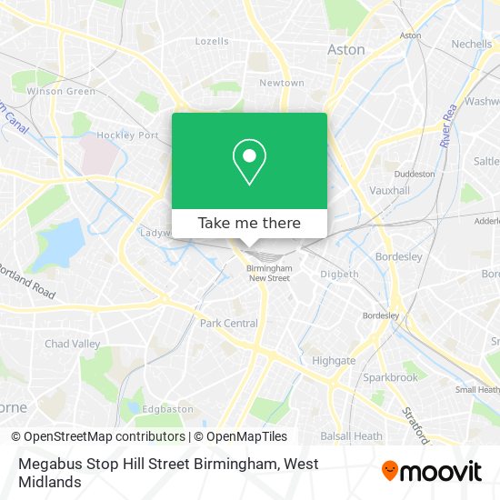 Megabus Stop Hill Street Birmingham map