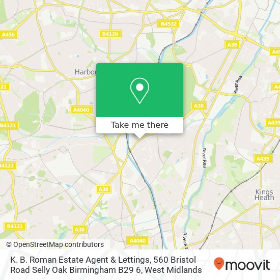 K. B. Roman Estate Agent & Lettings, 560 Bristol Road Selly Oak Birmingham B29 6 map