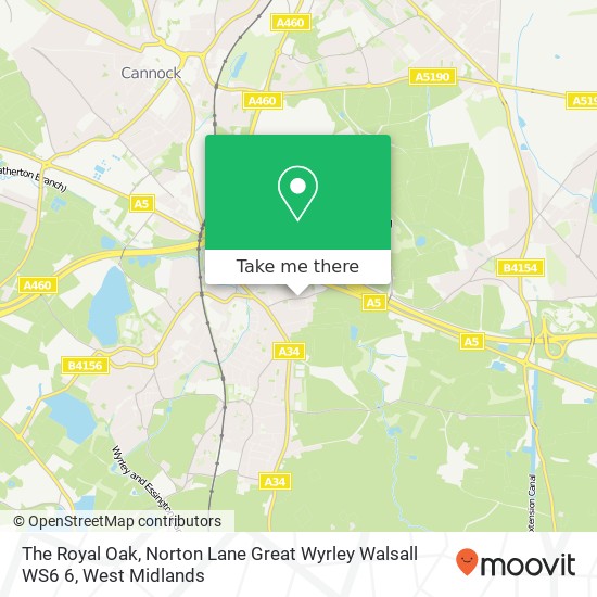The Royal Oak, Norton Lane Great Wyrley Walsall WS6 6 map