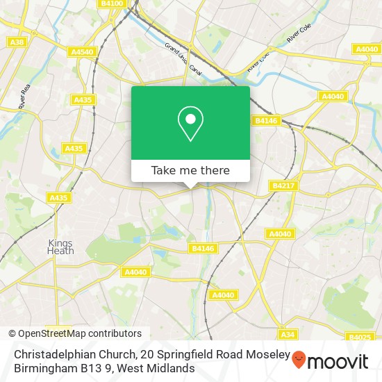 Christadelphian Church, 20 Springfield Road Moseley Birmingham B13 9 map