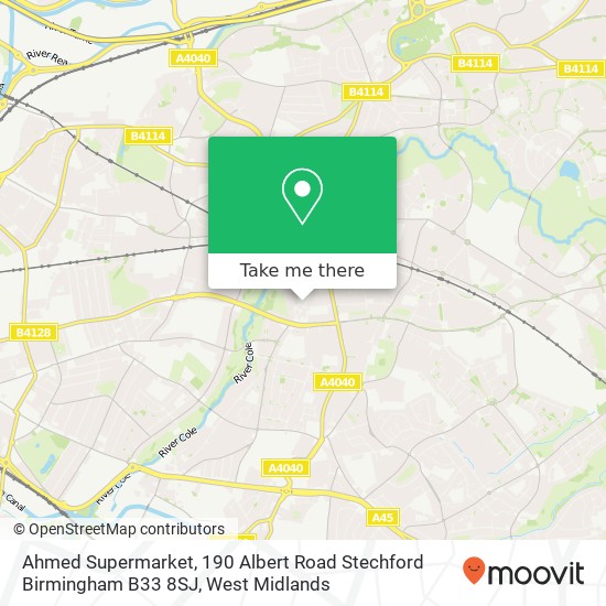 Ahmed Supermarket, 190 Albert Road Stechford Birmingham B33 8SJ map