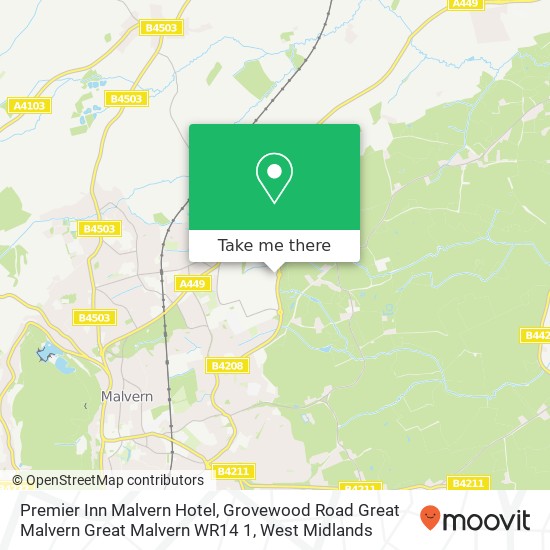 Premier Inn Malvern Hotel, Grovewood Road Great Malvern Great Malvern WR14 1 map