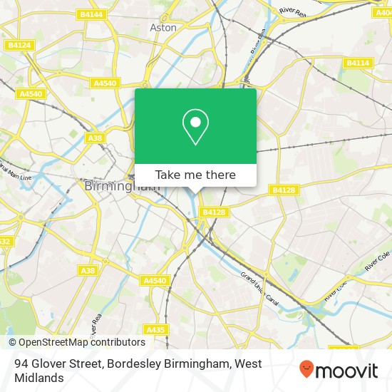 94 Glover Street, Bordesley Birmingham map