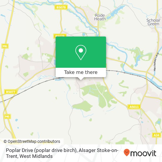 Poplar Drive (poplar drive birch), Alsager Stoke-on-Trent map