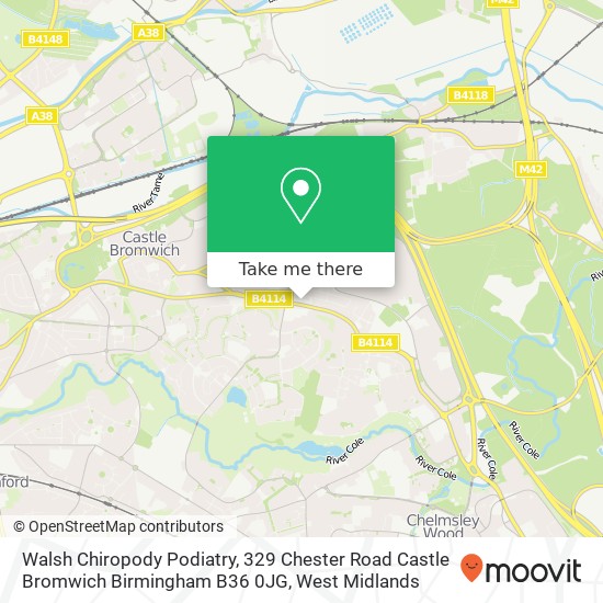Walsh Chiropody Podiatry, 329 Chester Road Castle Bromwich Birmingham B36 0JG map