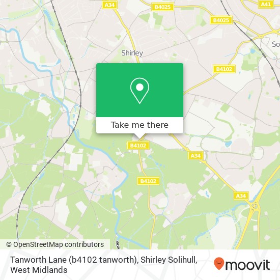 Tanworth Lane (b4102 tanworth), Shirley Solihull map
