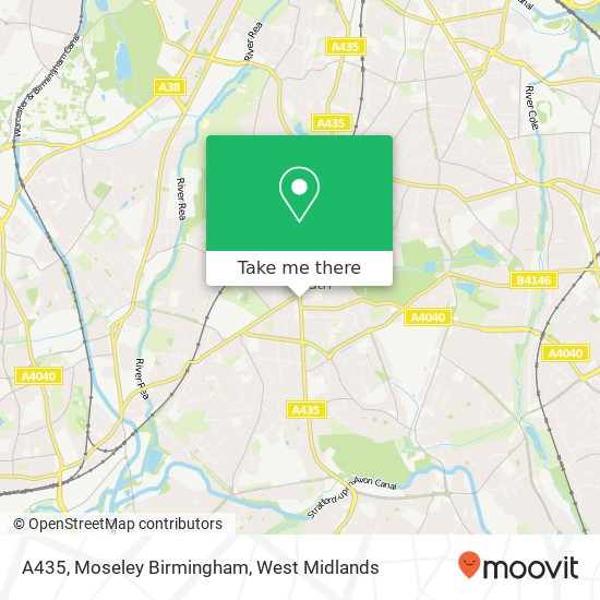 A435, Moseley Birmingham map