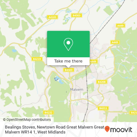 Bealings Stoves, Newtown Road Great Malvern Great Malvern WR14 1 map