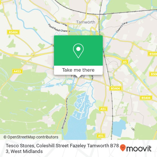 Tesco Stores, Coleshill Street Fazeley Tamworth B78 3 map