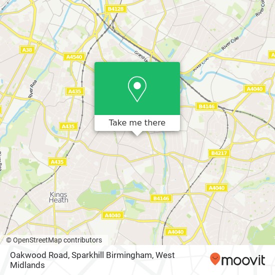Oakwood Road, Sparkhill Birmingham map