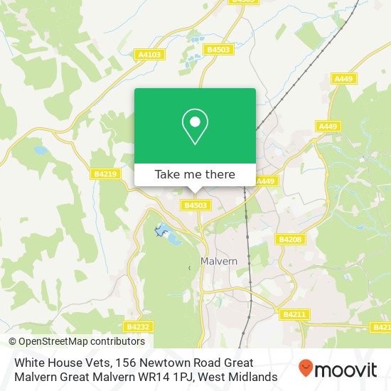 White House Vets, 156 Newtown Road Great Malvern Great Malvern WR14 1PJ map