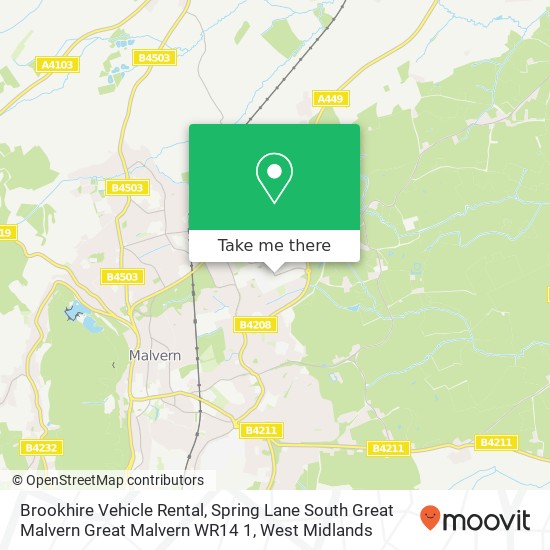 Brookhire Vehicle Rental, Spring Lane South Great Malvern Great Malvern WR14 1 map