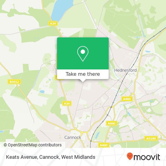 Keats Avenue, Cannock map