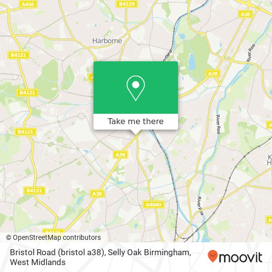 Bristol Road (bristol a38), Selly Oak Birmingham map
