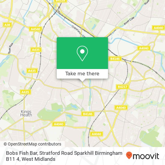 Bobs Fish Bar, Stratford Road Sparkhill Birmingham B11 4 map