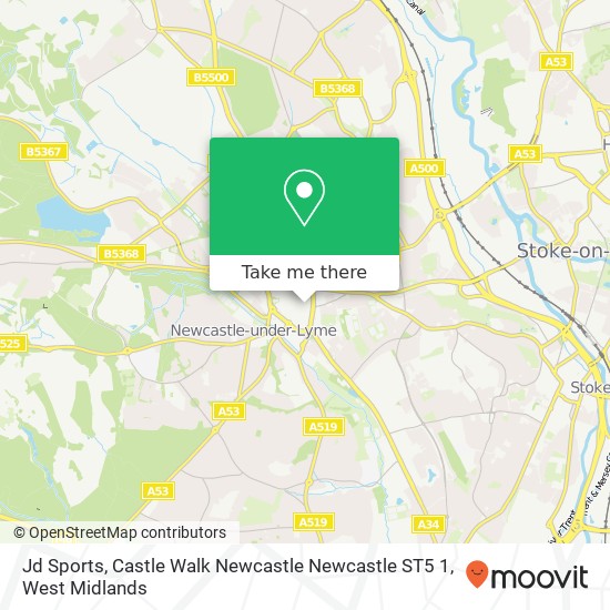 Jd Sports, Castle Walk Newcastle Newcastle ST5 1 map