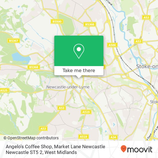 Angelo's Coffee Shop, Market Lane Newcastle Newcastle ST5 2 map
