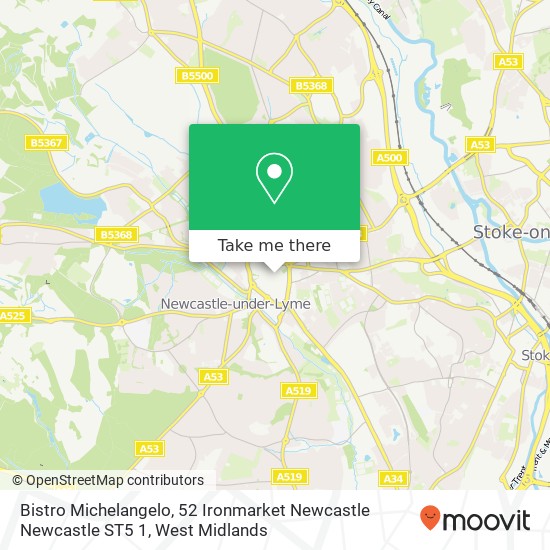 Bistro Michelangelo, 52 Ironmarket Newcastle Newcastle ST5 1 map
