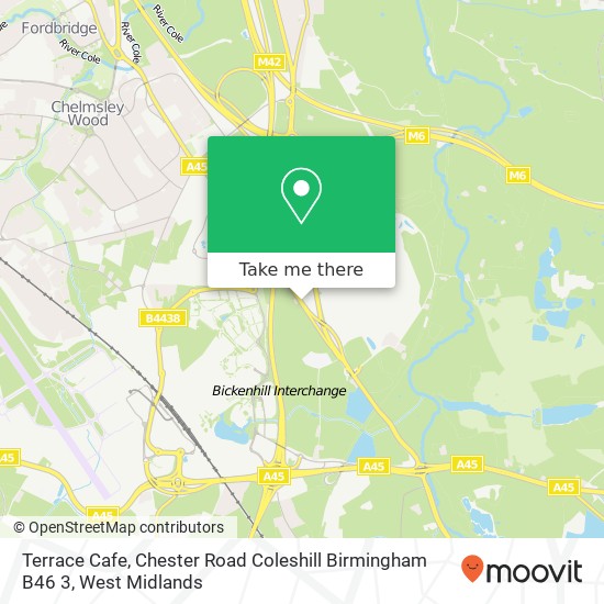 Terrace Cafe, Chester Road Coleshill Birmingham B46 3 map