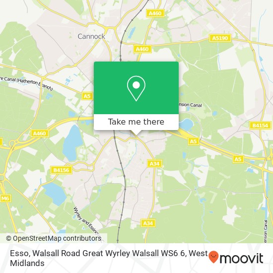 Esso, Walsall Road Great Wyrley Walsall WS6 6 map