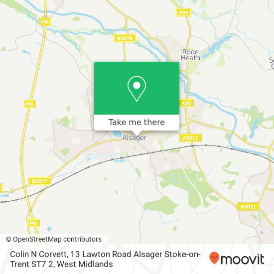 Colin N Corvett, 13 Lawton Road Alsager Stoke-on-Trent ST7 2 map