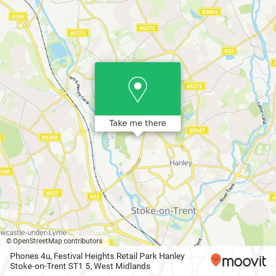 Phones 4u, Festival Heights Retail Park Hanley Stoke-on-Trent ST1 5 map