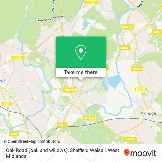 Oak Road (oak and willows), Shelfield Walsall map
