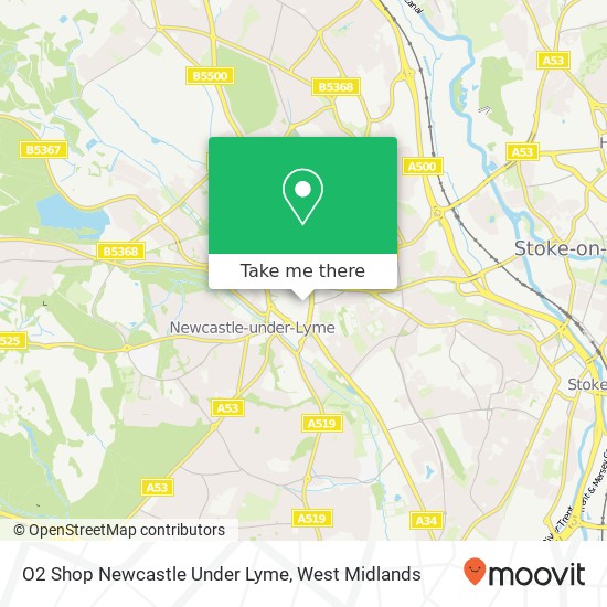 O2 Shop Newcastle Under Lyme map