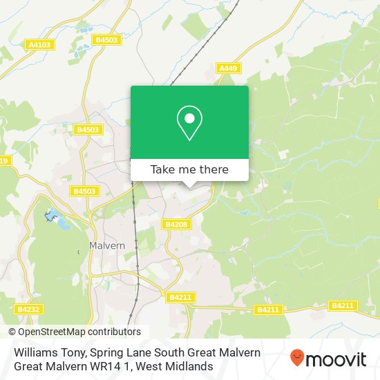 Williams Tony, Spring Lane South Great Malvern Great Malvern WR14 1 map