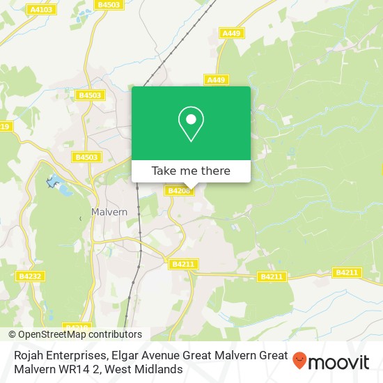 Rojah Enterprises, Elgar Avenue Great Malvern Great Malvern WR14 2 map