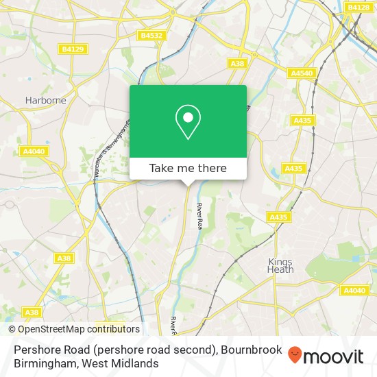 Pershore Road (pershore road second), Bournbrook Birmingham map