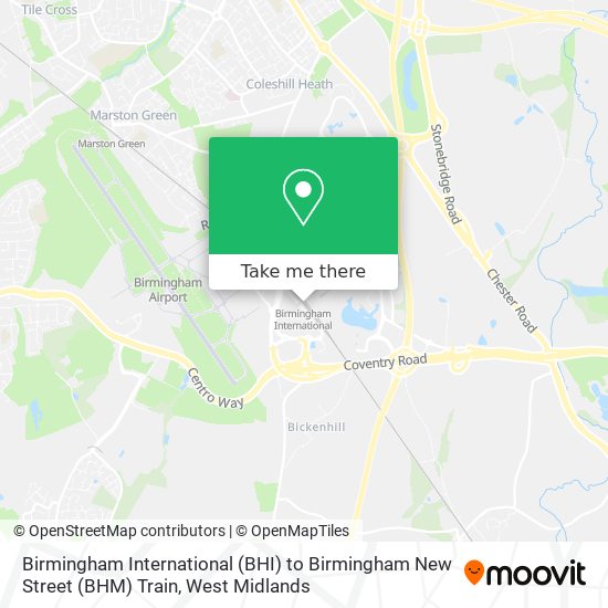 Birmingham International (BHI) to Birmingham New Street (BHM) Train map