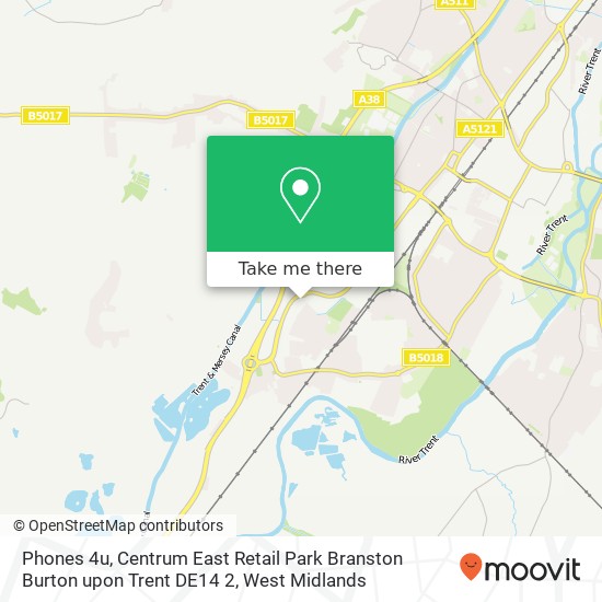 Phones 4u, Centrum East Retail Park Branston Burton upon Trent DE14 2 map