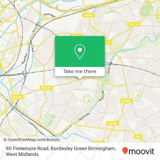 90 Finnemore Road, Bordesley Green Birmingham map