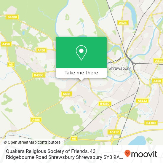 Quakers Religious Society of Friends, 43 Ridgebourne Road Shrewsbury Shrewsbury SY3 9AB map