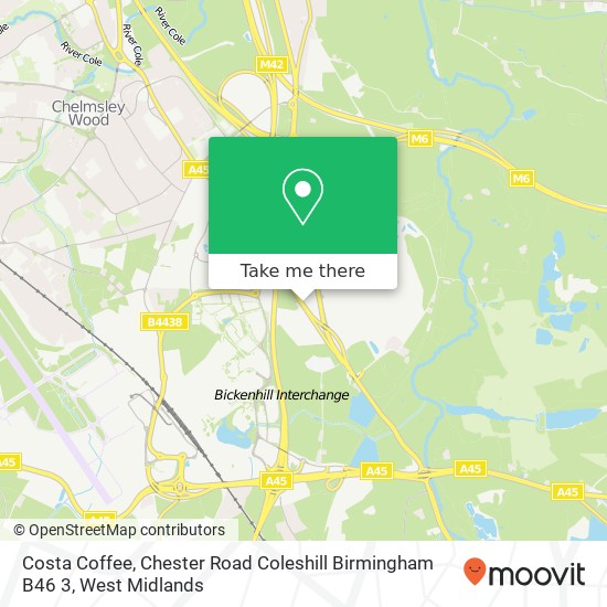 Costa Coffee, Chester Road Coleshill Birmingham B46 3 map