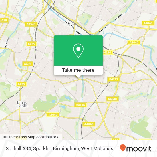 Solihull A34, Sparkhill Birmingham map