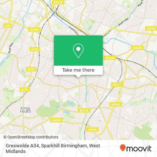 Greswolde A34, Sparkhill Birmingham map